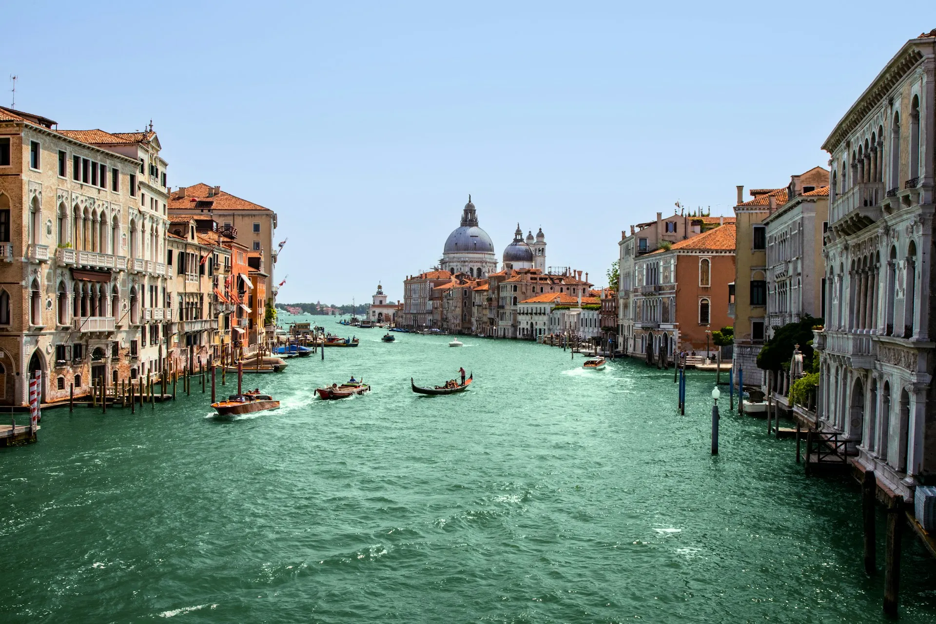 Venice's Grand Canal running down to the domes of Santa Maria della Salute
